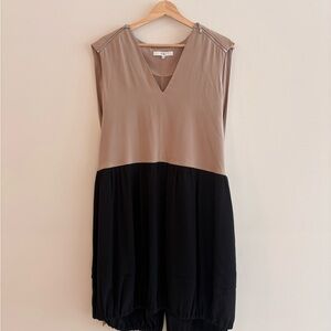 Tibi Taupe and Black Sleeveless Cape Dress